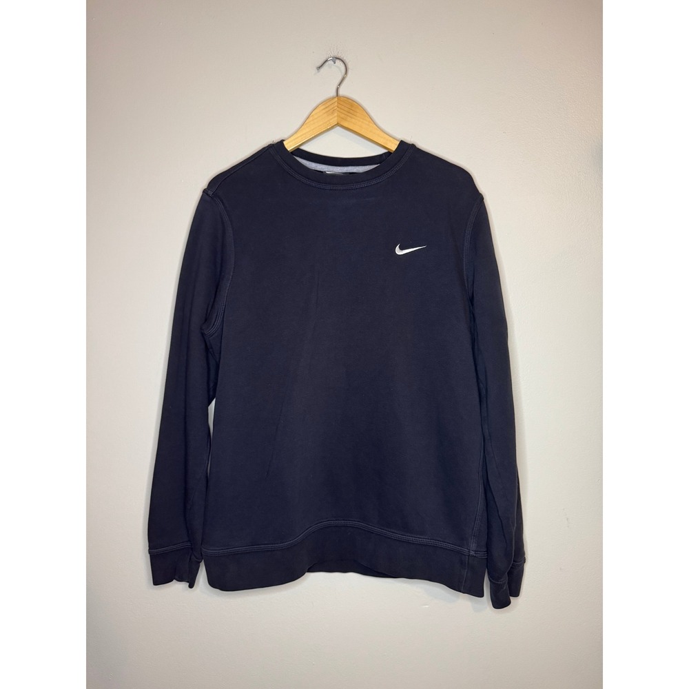 Nike Mens Crewneck Sweatshirt Navy Blue Embroidered Swoosh Fleece Pullover L